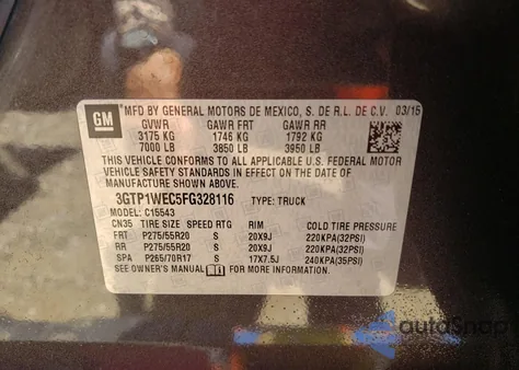 2015 GMC Sierra C1500 Denali from USA, damaged, VIN 3GTP1WEC5FG328116